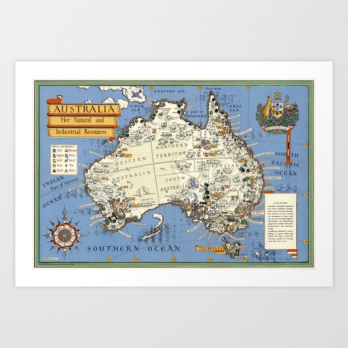 1942 Vintage Map of Australia Art Print