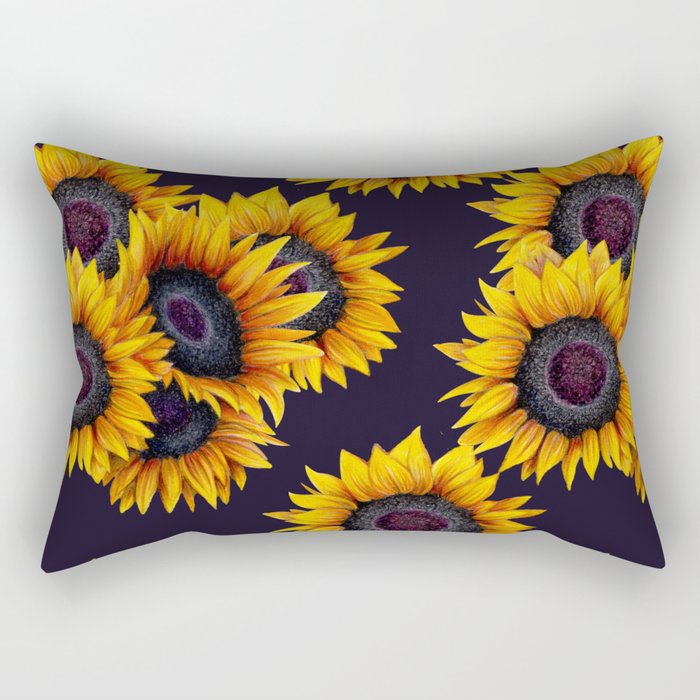 Sunflowers yellow navy blue elegant colorful pattern Rectangular Pillow