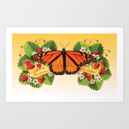 Monarch Butterfly with Strawberries Art Print