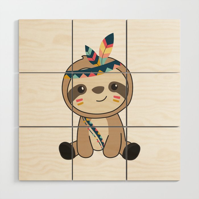 Indian Sloth Carnival Sloths Feather Wood Wall Art