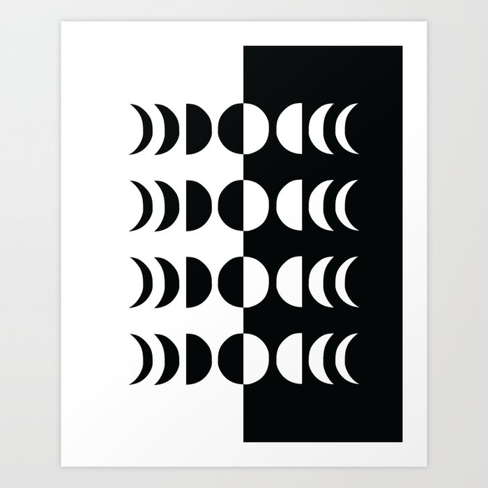 Moon Phases 11 in Black and white Monochrome Art Print