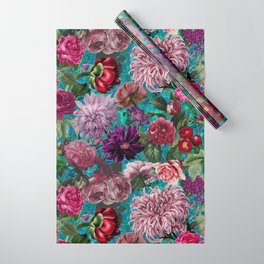 Floral night forest aqua background  Wrapping Paper