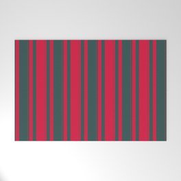 [ Thumbnail: Dark Slate Gray & Crimson Colored Striped/Lined Pattern Welcome Mat ]