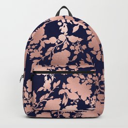 Elegant navy blue glam rose gold gradient floral Backpack