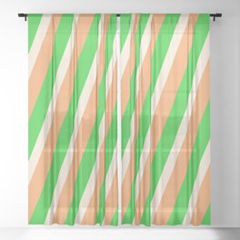 [ Thumbnail: Brown, Lime Green & Beige Colored Lines Pattern Sheer Curtain ]