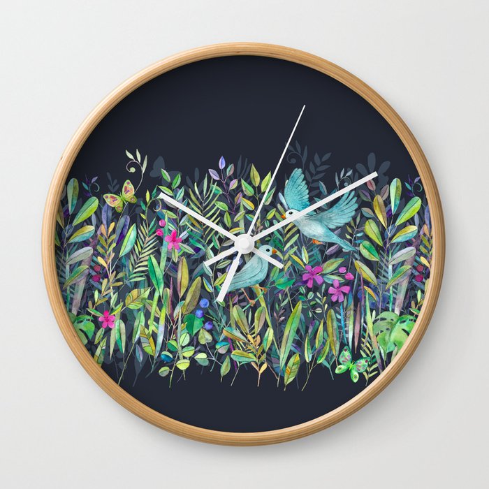 Little Garden Birds in Watercolor Wall Clock