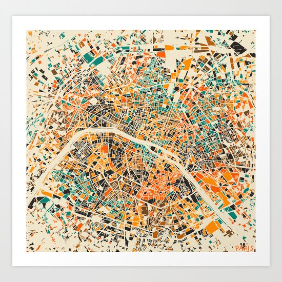 Paris mosaic map #3 Art Print