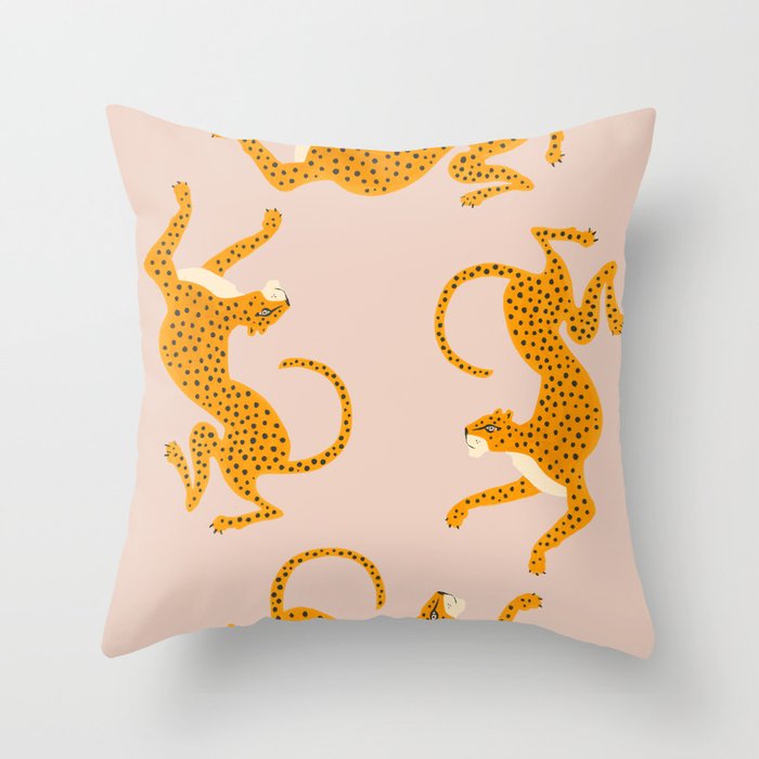 Leopard Race - pink Throw Pillow
