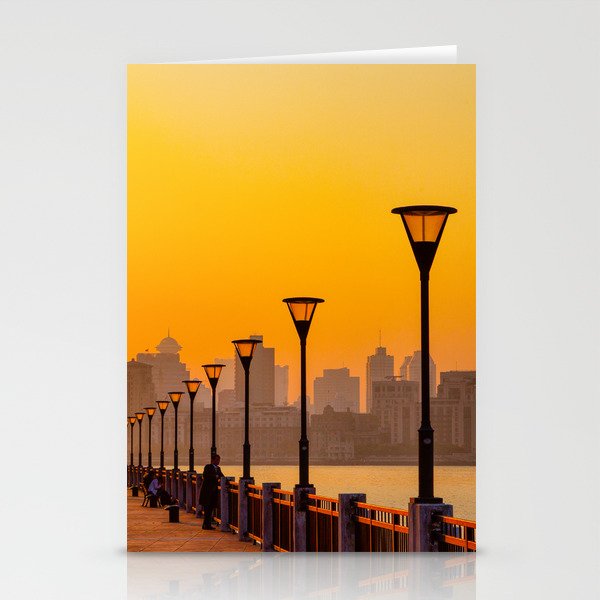 Sunset Cityscape by the River Stationery Cards
