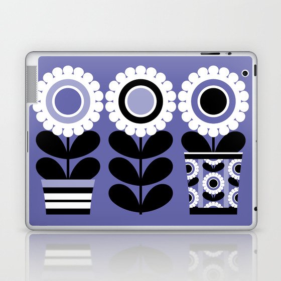 Purple Mid Century Modern Flowers // MCM Floral // Periwinkle, Lavender, Black and White Laptop & iPad Skin
