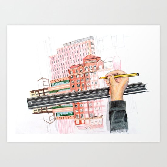 Drawing reflections Art Print