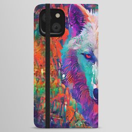 Wolf Arctic White Rainbow Colorful Painting  iPhone Wallet Case