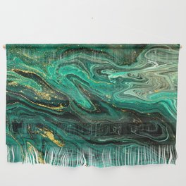 Emerald Green + Yellow Flecked Abstract Ripples Wall Hanging