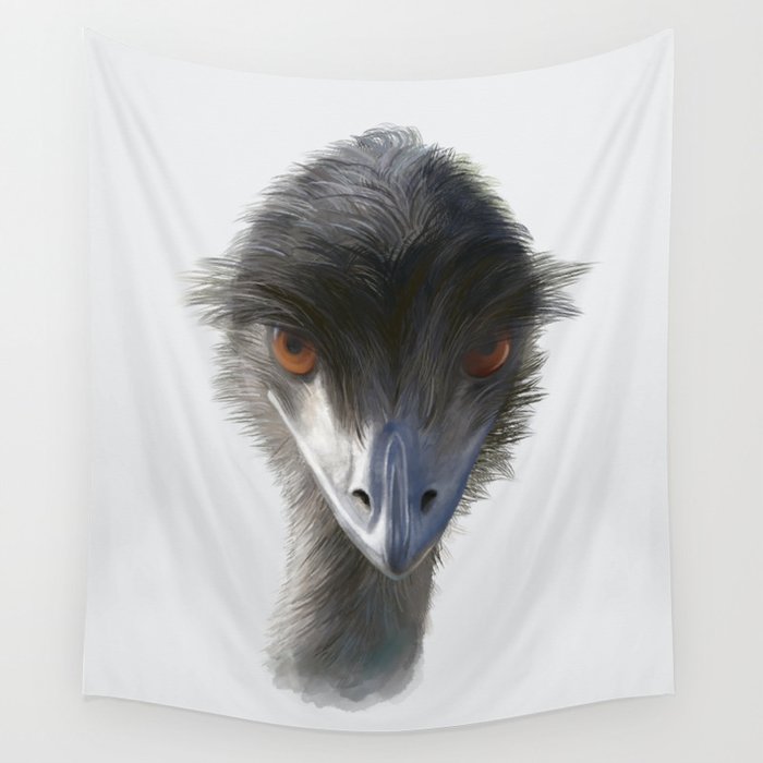 Suspicious Emu Stare, watercolor Wall Tapestry