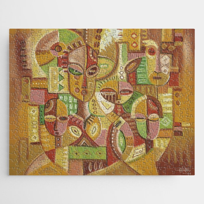 Happy Family golden surreal African painting Jigsaw Puzzle