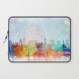 Amsterdam Skyline Map Watercolor, Print by Zouzounio Art Laptop Sleeve