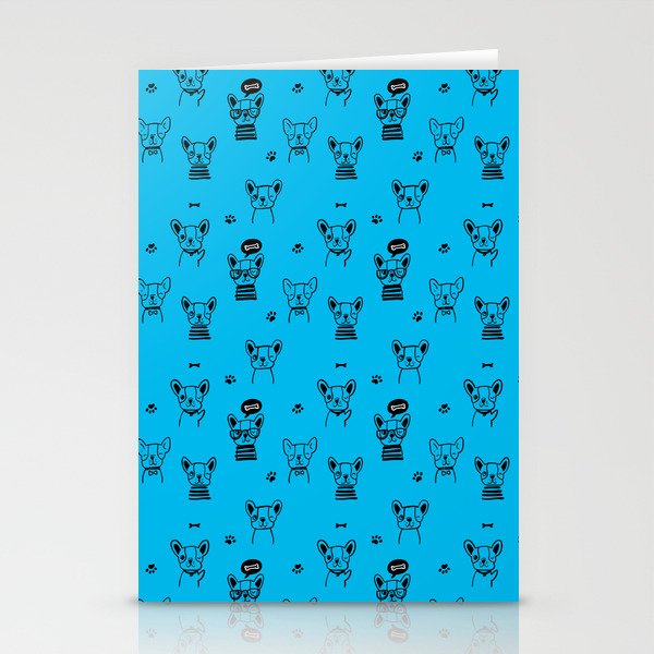 Turquoise and Black Hand Drawn Dog Puppy Pattern Stationery Cards