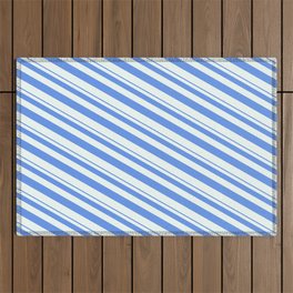 [ Thumbnail: Cornflower Blue & Mint Cream Colored Lines/Stripes Pattern Outdoor Rug ]