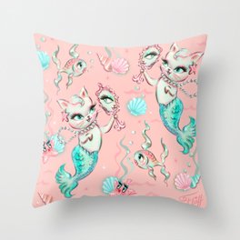 Merkittens with Pearls on blush Throw Pillow