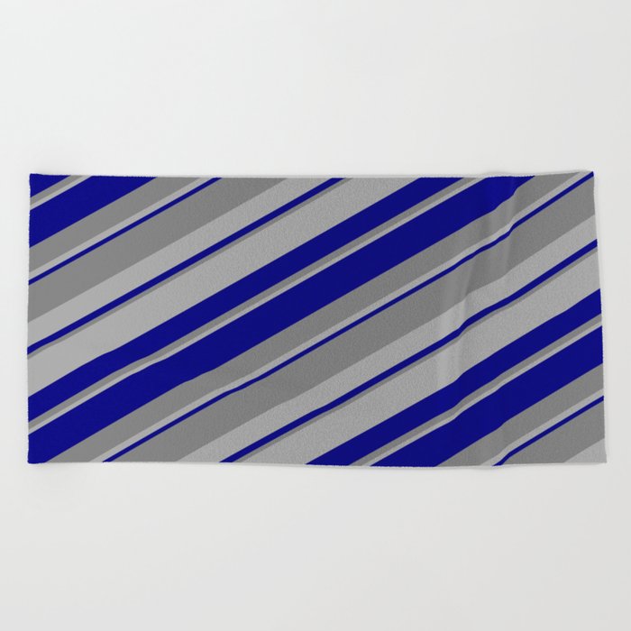 Blue, Gray & Dark Gray Colored Stripes/Lines Pattern Beach Towel