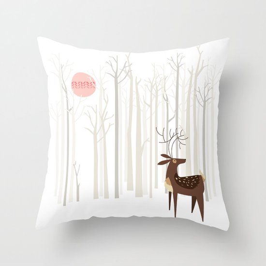 Reindeer of the Silver Wood Throw Pillow