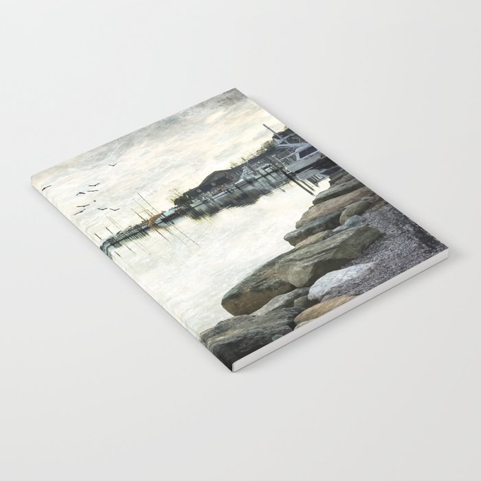 Rustic Harbor Sailboat Illustration Notebook