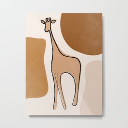 Abstract Giraffe Metal Print | Giraffe, Oneline, Safarianimal, Lineart, Digital, Giraffelineart, Graphicdesign, Terracotta, Peach, Natural 
