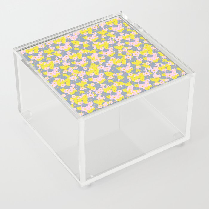 Pastel Spring Flowers Mini Pink Acrylic Box