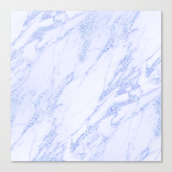 Blue Marble - Shimmery Glittery Cornflower Sky Blue Marble Metallic Canvas Print