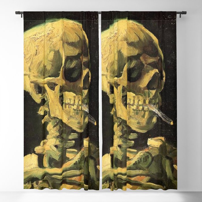 SKULL OF A SKELETON WITH A BURNING CIGARETTE Blackout Curtain