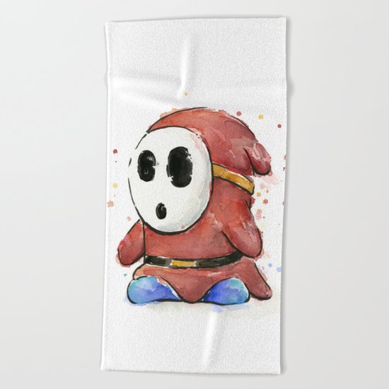 Shy Guy Watercolor Mario Art Beach Towel