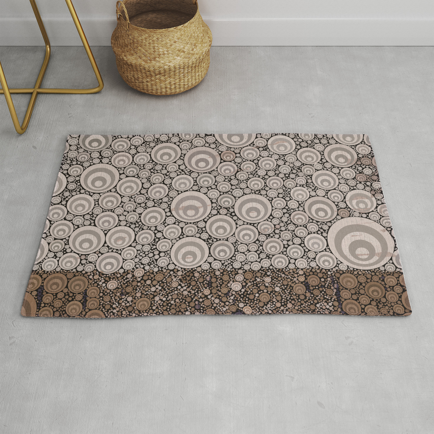 Groovy Brown Taupe Grey Circular Abstract Rug By Artaddiction45