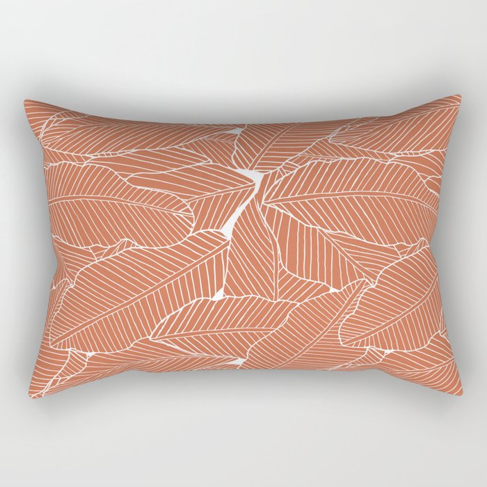 Terracotta Tropical Leaves Pattern Rectangular Pillow