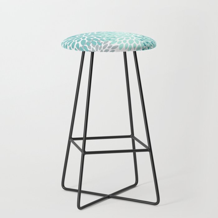 Floral Pattern, Aqua, Teal, Turquoise and Gray Bar Stool