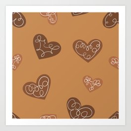 Gingerbread Hearts Brown Art Print