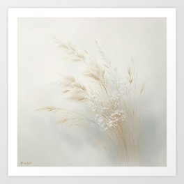 Beauty dry grass on white canvas background. Fragment of artwork. Art Print
