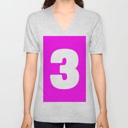 3 (White & Magenta Number) V Neck T Shirt