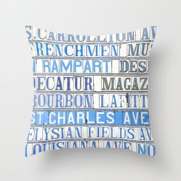 New Orleans Street Names Tile Art Word Typography Letters French Quarter Uptown Marigny Throw Pillow