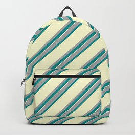 [ Thumbnail: Dark Gray, Dark Cyan & Light Yellow Colored Lines Pattern Backpack ]