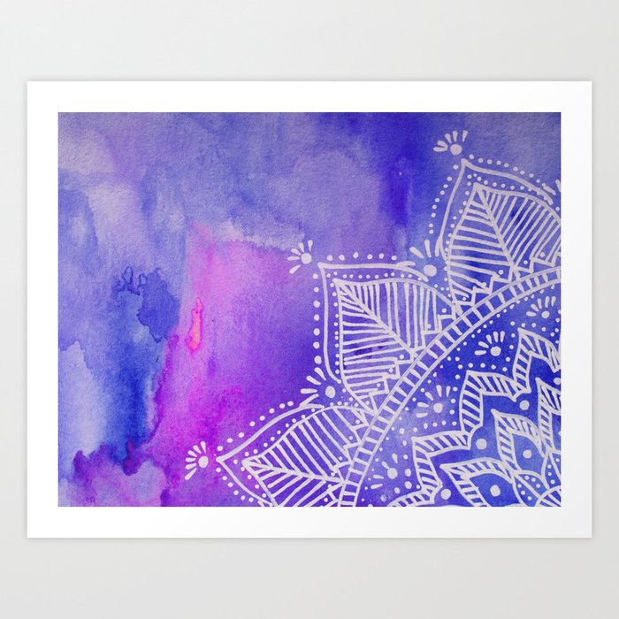 Mandala Flower On Watercolor Background Purple And Blue