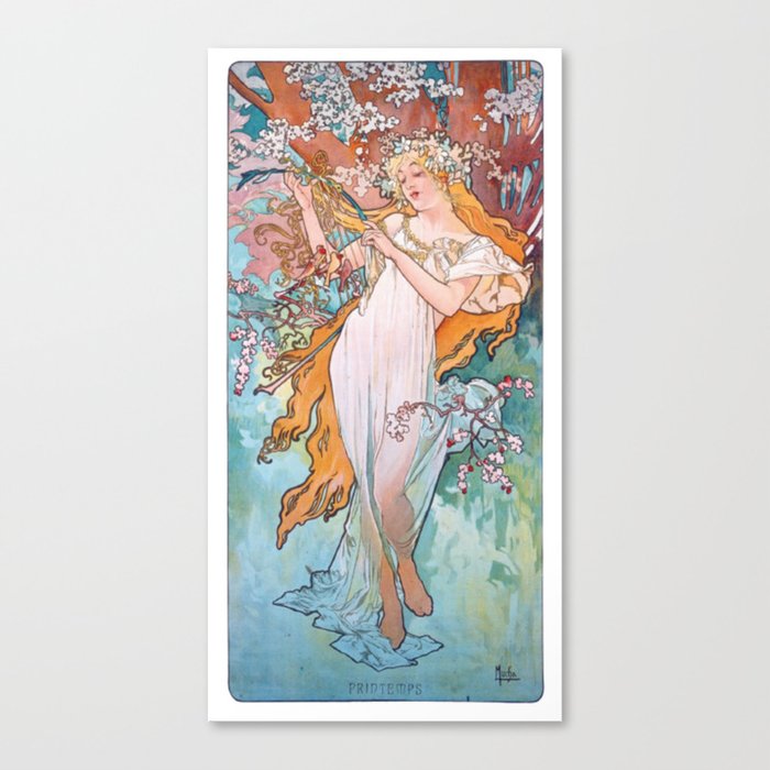 Woman Art Nouveau Art Vintage Poster - Woman Art Nouveau Art Vintage Poster Alphonso Mucha Printemps Illustration Canvas 