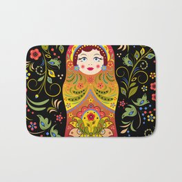 Russian matrioshka Bath Mat | Digital, Retro, Graphicdesign, Red, Flowers, Gold, Russian, Ornament, Cultural, Ussr 