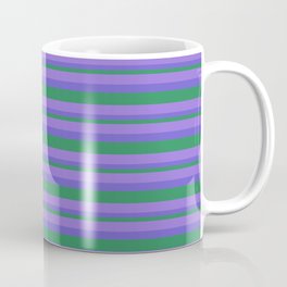 [ Thumbnail: Purple, Slate Blue, and Sea Green Colored Lined Pattern Coffee Mug ]