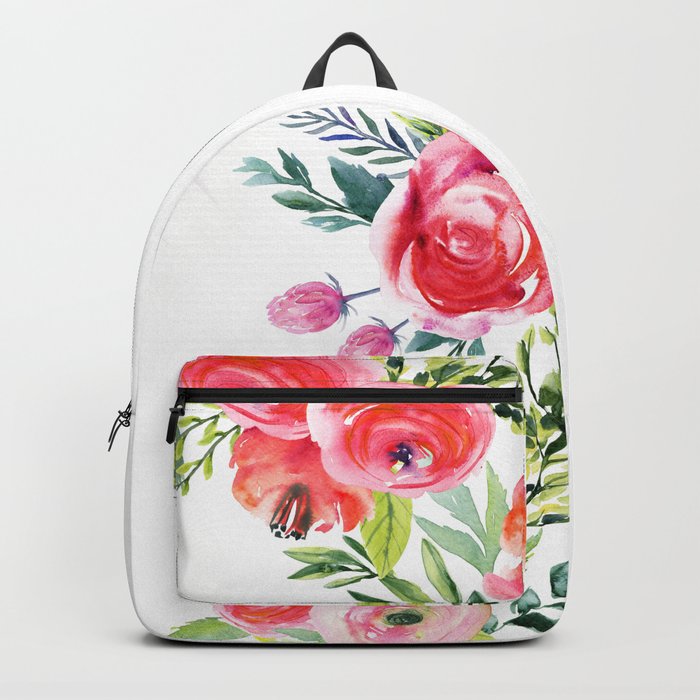 White Rat with Flowers Watercolor Floral Pattern Animal Backpack