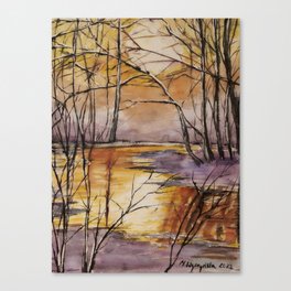 Sunset at the Marshland Watercolour Painting  Canvas Print