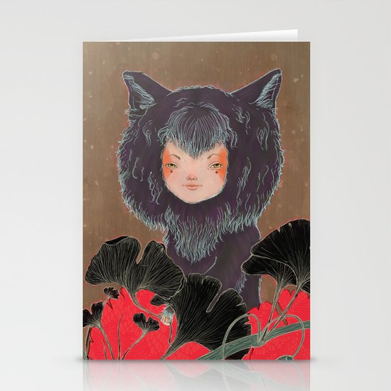 Fox Spirit Kitsune in Gingko Stationery Cards
