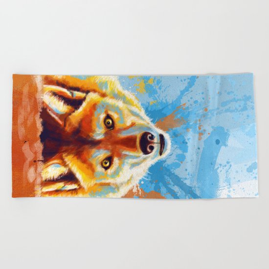 Hey! - Wolf portrait Beach Towel