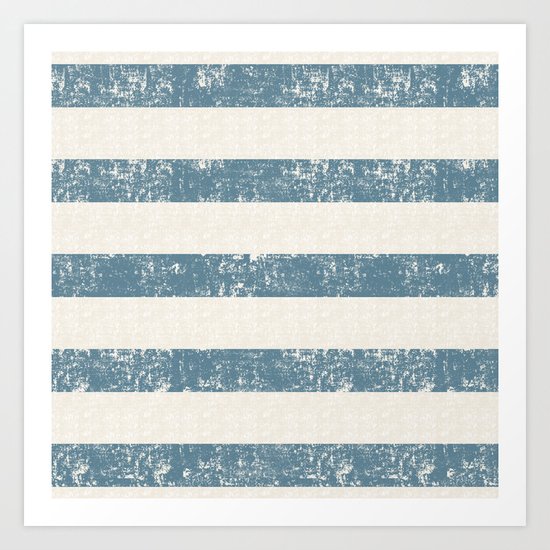 Maritime Beach Pattern- Blue and White Stripes- Horizontal- Art Print