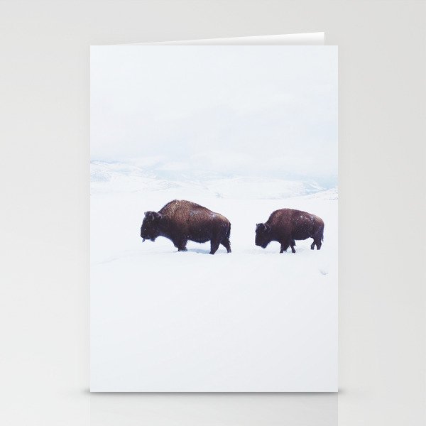 Buffalo Walking Through Snow in Winter Stationery Cards