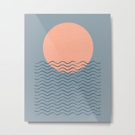 Ocean Wave Sun Blue - Mid Century Modern Metal Print